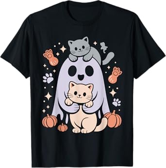 Spooky Cat Mom Ghost Design For Halloween Cat Owners T-Shirt