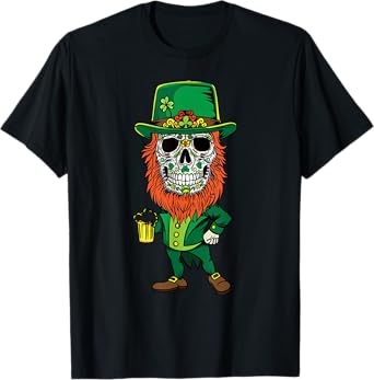 Leprechaun St Patricks Day of dead - Sugar Skull Men Women T-Shirt