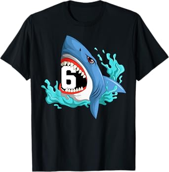6 Shark Birthday Animal Themed Bday Party Celebration T-Shirt