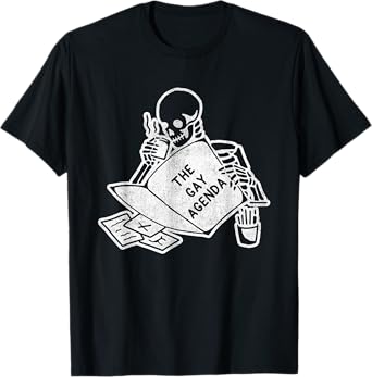 Skeleton Reading The Books Name That The Gay Agenda T-Shirt