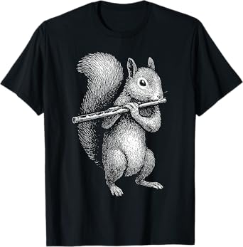 Squirrel Playing Flute Retro Animal Playing Instrument 90s T-Shirt