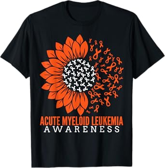Acute Myeloid Leukemia Awareness Sunflower Ribbon Orange T-Shirt