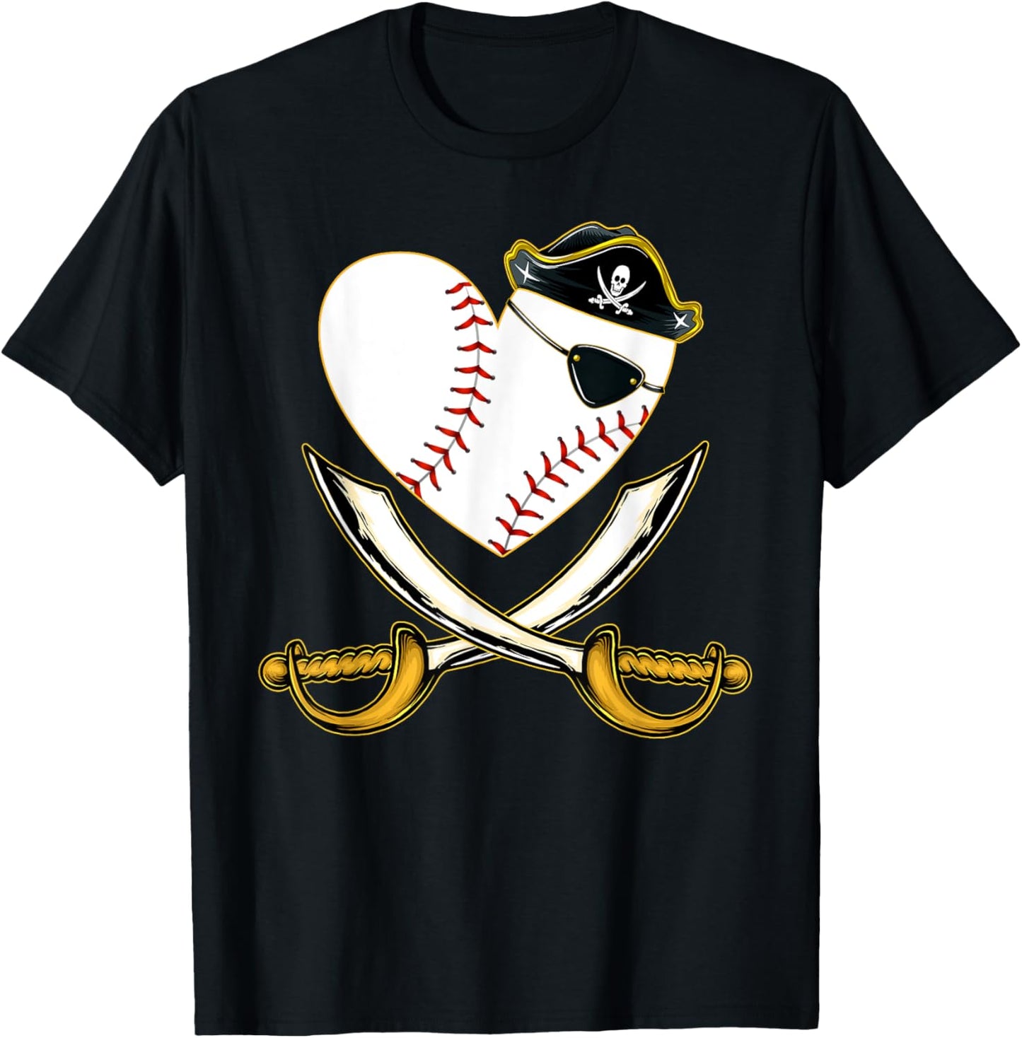 The Vintage Pirate Baseball Heart With Skull Hat Tee T-Shirt