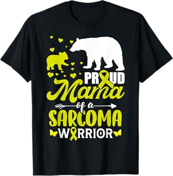 Mom Bear Proud Mama Of Sarcoma Cancer Warrior Yellow Ribbon T-Shirt
