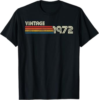 Vintage 1972 Chest Stripe Birthday T-Shirt