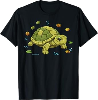 Cute Turtle Built from Bricks with Pond Elements T-Shirt