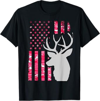 Pink Camo American Flag Camouflage Buck Hunting Shirt Women T-Shirt