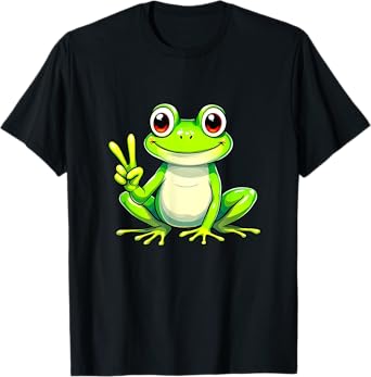 Funny Frog Peace Hand Sign Men Women Girls Boys Kids T-Shirt
