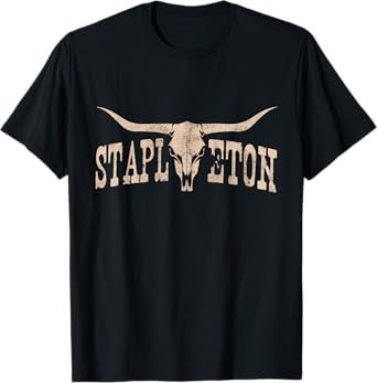 Lonazy Shop Unisex-Adults Kids Black Stapleton Personalized Retro Western Graphic T-Shirt