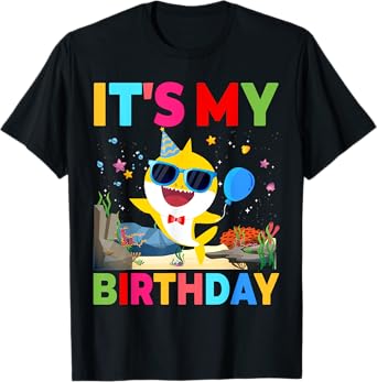 Funny It's My Birthday Boy Girl Family Shark Kids Bday Party T-Shirt