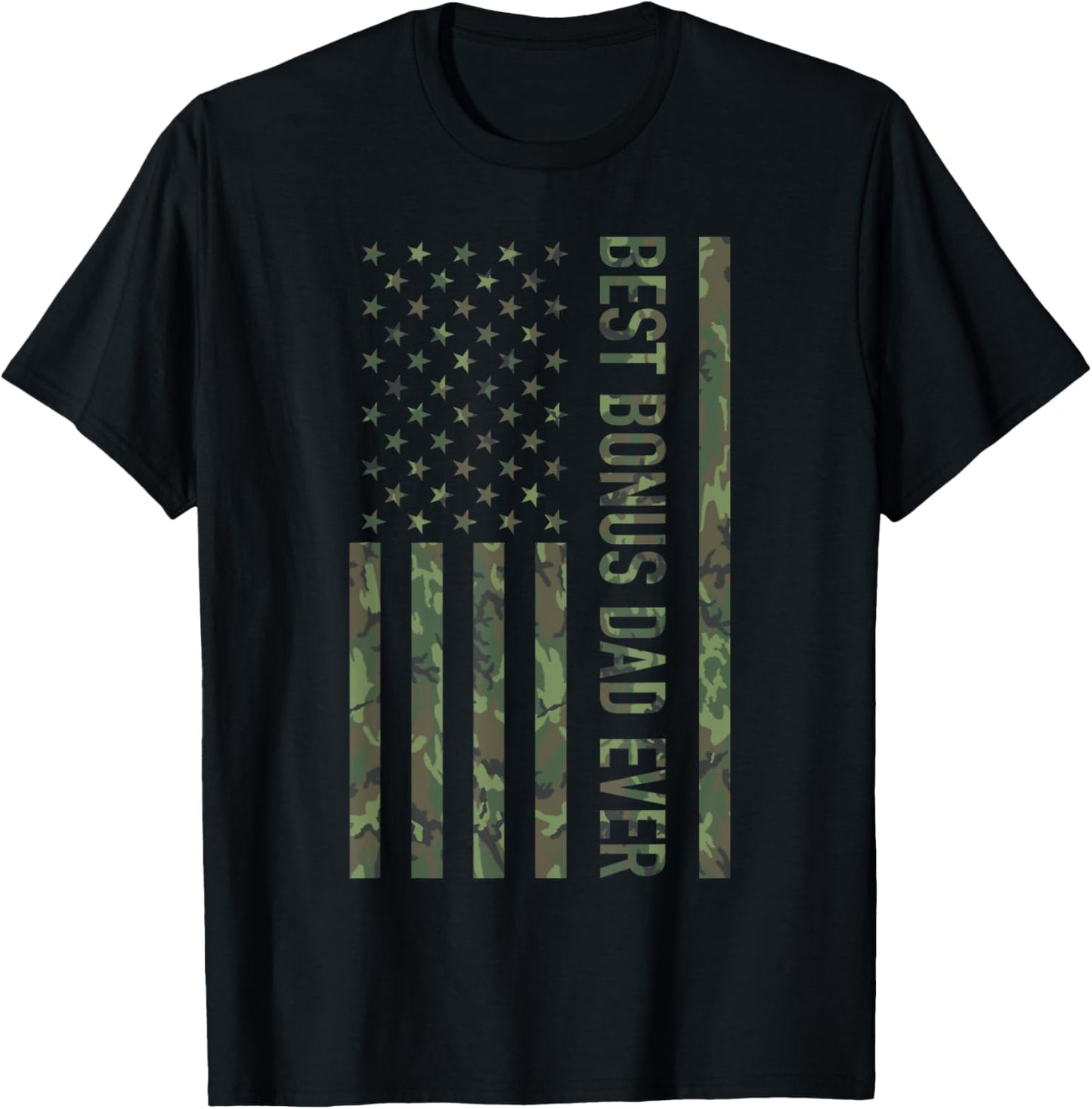 Best bonus dad ever US american military camouflage flag T-Shirt