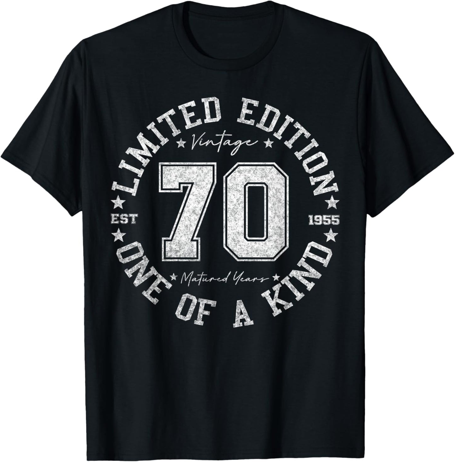 70th Birthday T-Shirt, Unisex-Adult, Short Sleeve, Black, Small, Vintage, Number, Cotton Blend, Machine Wash, T-Shirt