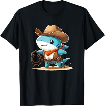 Western Rodeo Cowboy Hat Shark Texas Animals T-Shirt