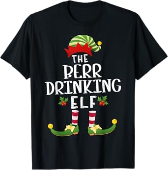 Beer Drinking Christmas Elf Matching Pajama X-Mas Party T-Shirt