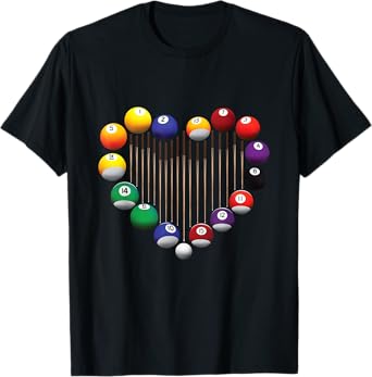 Billiard Pool Billiard Ball Billiard player lover heart men T-Shirt