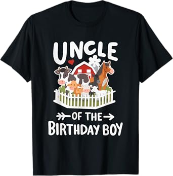Uncle Of The Birthday Boy Farm Animals Bday Family Matching T-Shirt