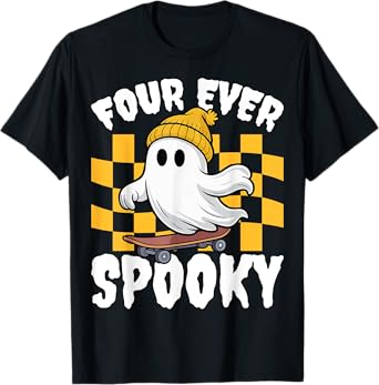 Four Ever Spooky 4th Birthday Skateboarding Halloween Kids T-Shirt