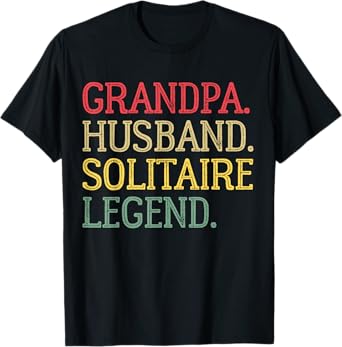 Grandpa Husband Solitaire Legend Vintage Solitaire Game T-Shirt
