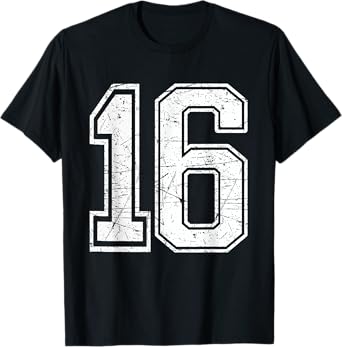 Number 16 T-Shirt Birthday Varsity Sports Team Jersey T-Shirt