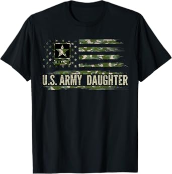 Vintage U.S Army Daughter With Camo American Flag Veteran T-Shirt