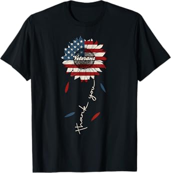 Thank You Veterans Sunflower US America Flag Patriotic Women T-Shirt