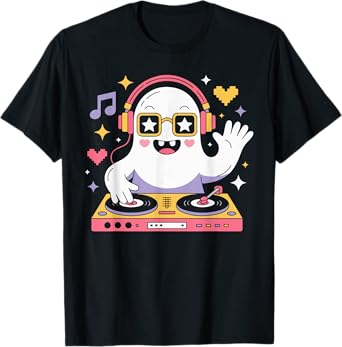 Funny Halloween Ghost DJ with Turntable Music Sunglasses Men T-Shirt