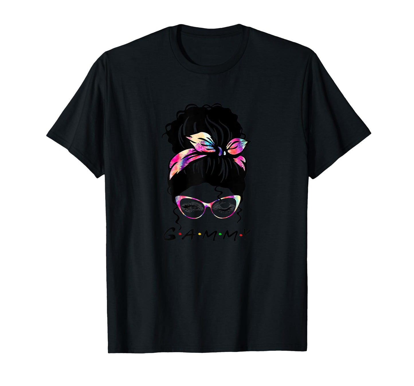 Womens Messy Hair Bun Gammy Life Wink Eye Tie Dye Mothers Day T-Shirt