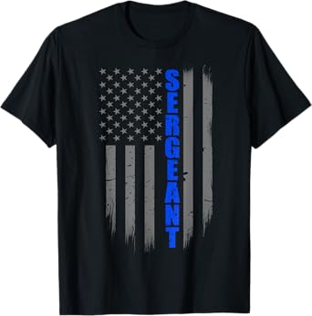 Thin Blue Line Flag T-Shirt for Police Sergeant T-Shirt