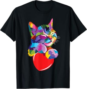 cute colorful cat hug heart art for lover cats kitty kitten Men Women Girls Kids T-Shirt