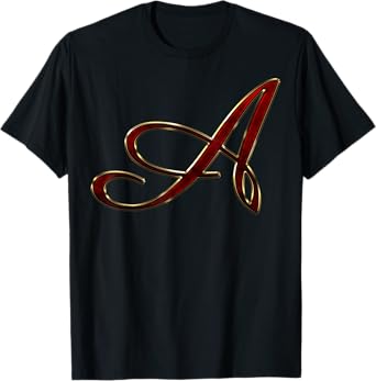 Monogram Initial Letter A Gold Red T-Shirt