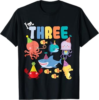 Cute Sea Animals Ocean Creatures Party 3rd Birthday 3 Three T-Shirt
