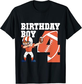 4th Birthday Boy Football Player Dabbing 4 Years Old Kids T-Shirt