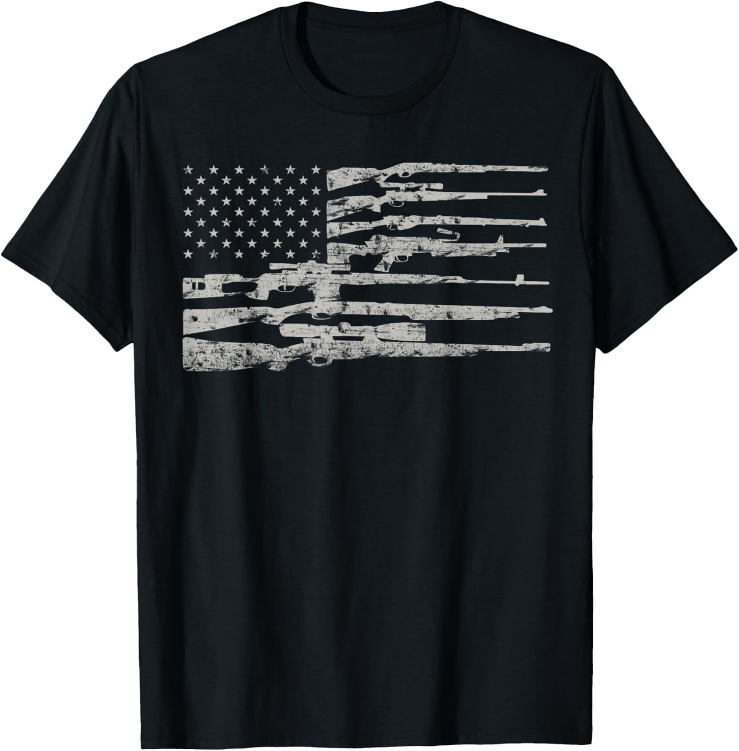 Big American Flag With Machine Guns T-Shirt 2A Flag Shirt T-Shirt