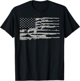 Big American Flag With Machine Guns T-Shirt 2A Flag Shirt T-Shirt