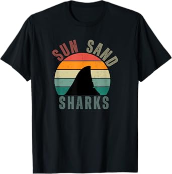 Retro Sunset Sun Sand Sharks Casual Summer Beach Men Women Kids T-Shirt