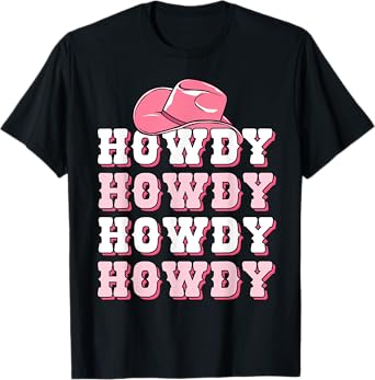 Girls Pink Howdy Western Shirt Cowboy Hat Southern Cowgirl T-Shirt