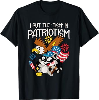 Funny Raccoon I Put The Tism in Patriotism Athletic Eagle T-Shirt