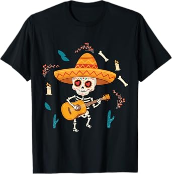 Day Of Dead Celebrate Dia De Los Muertos Guitar Skeleton T-Shirt