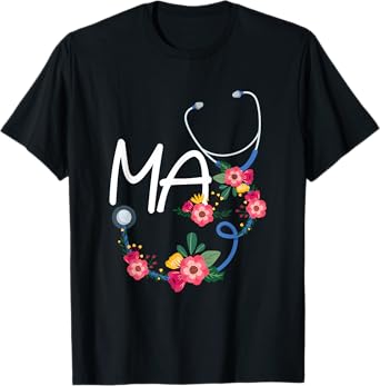 Medical Assistant Hospital Stethoscope Floral Wreath T-Shirt