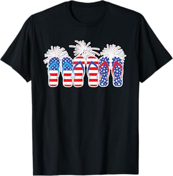 4th of July Flip Flops Red White Blue American Flag Gift T-Shirt for Women Kids Men