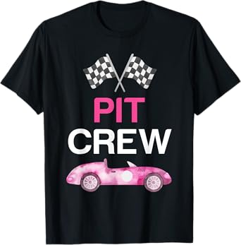Pit Crew Costume Adult Kids Girls Boys Pink Racing Car Flag T-Shirt