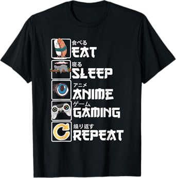 Eat Sleep Anime Gaming Repeat Otaku Anime Manga Kawaii Gamer T-Shirt