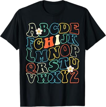 Funny Kindergarten Hi Alphabet Groovy Back To School Teacher Men Women Girls Kids T-Shirt