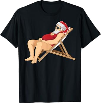 Funny Santa Sunbathing Red Mankini | Cool Beach Summer Gift T-Shirt
