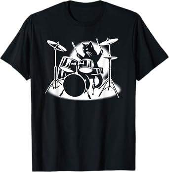 Cat Playing Drums Drummer Novelty Music Lover Funny Drummer T-Shirt