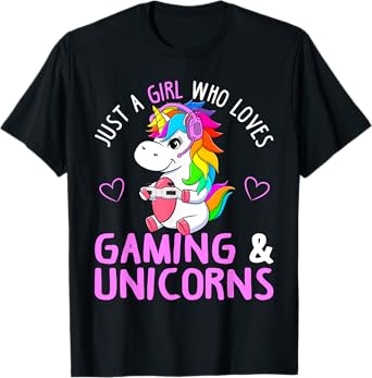 Just A Girl Who Loves Gaming and Unicorns Cute Gamer Gift T-Shirt