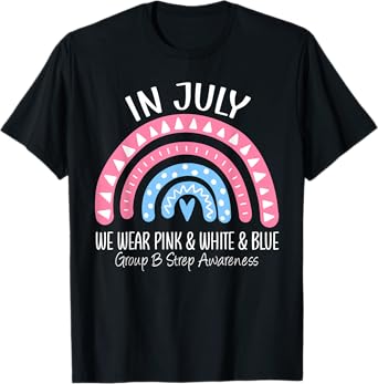 Rainbow June We Wear Pink Blue GBS Group B Strep Awareness T-Shirt