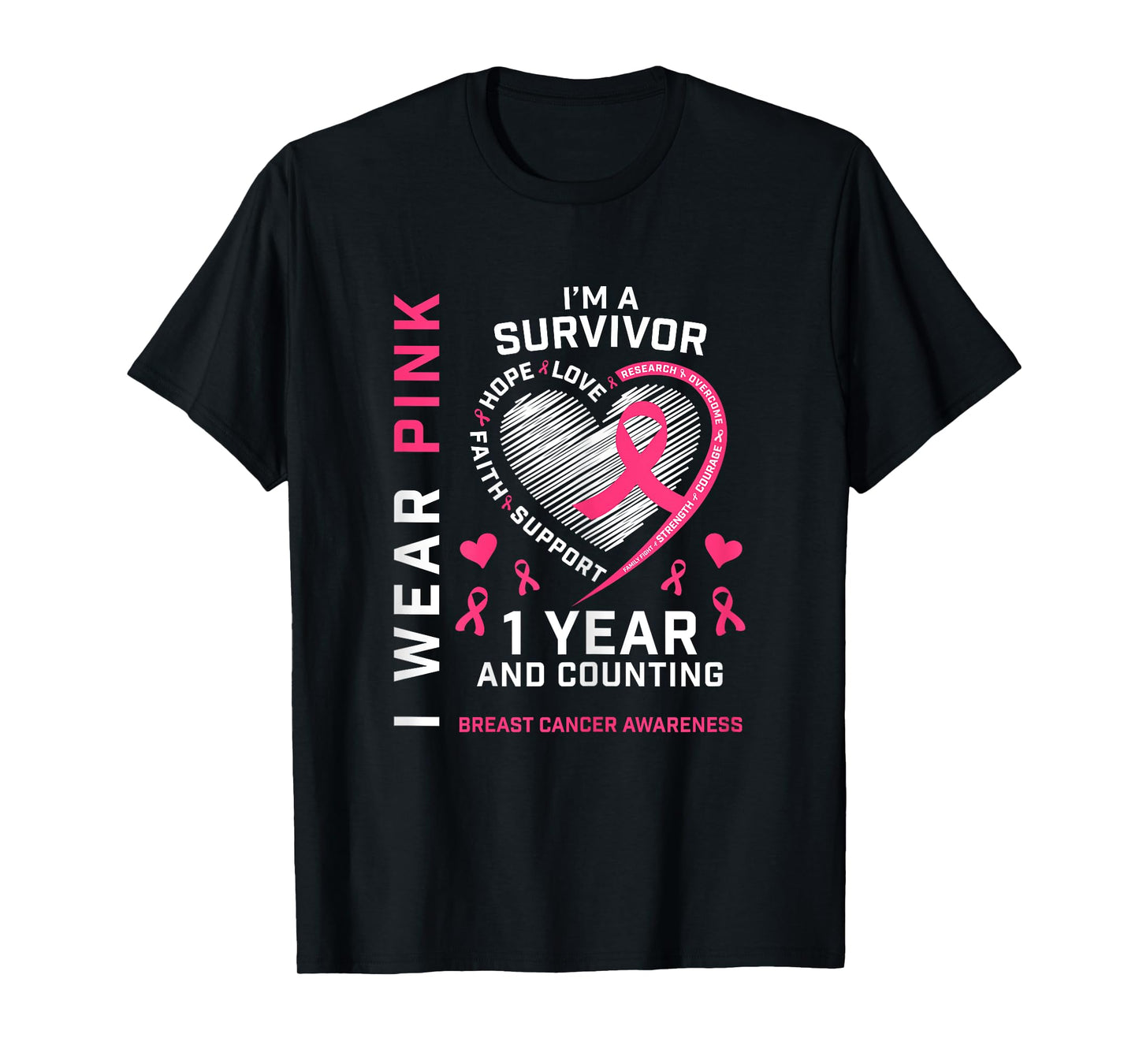 1 Year Cancer Free Mom Pink Awareness Breast Cancer Survivor T-Shirt