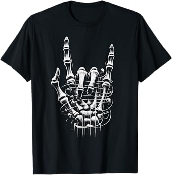 Rock On Skeleton Hand Guitar Rock & Roll Punk Rock Band T-Shirt