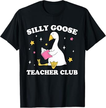 Funny Silly Goose Teacher Club Animal Lover Groovy Teacher T-Shirt